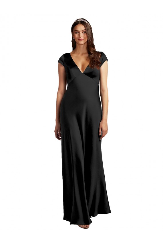 Purcahse  Keyhole Back Cap Sleeves V-Neck A-Line Stretch Satin Formal Evening Dress UK