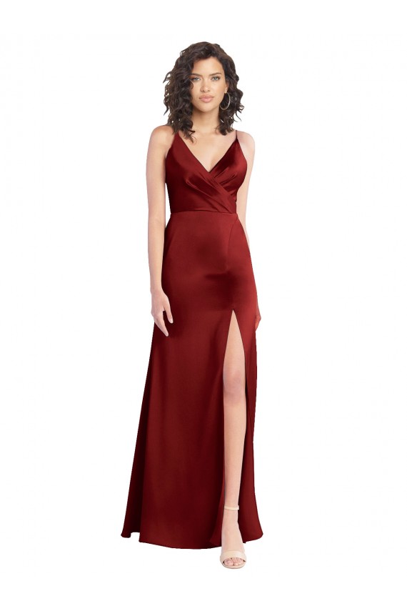 Purcahse  V-Back Sleeveless V-Neck A-Line Stretch Satin Evening Dress UK