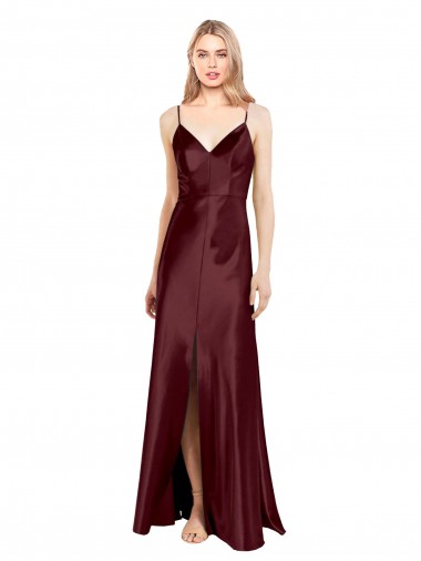 Purcahse  Sleeveless Spaghetti Straps A-Line Stretch Satin Evening Dress UK