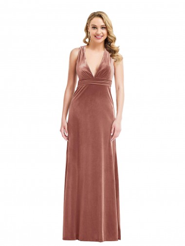 Purcahse  Criss Cross Open Back Sleeveless V-Neck A-Line Stretch Velvet Evening Dress UK