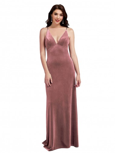 Purcahse  Low Back Cinnamon Rose Sleeveless V-Neck A-Line Stretch Velvet Formal Evening Dress UK