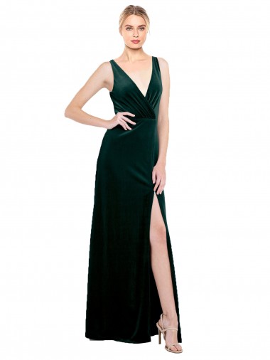 Purcahse  V-Back Sleeveless V-Neck A-Line Stretch Velvet Black Tie Evening Dress UK