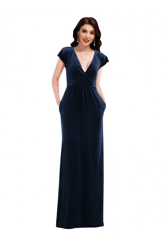 Purcahse  Flutter Sleeves V-Neck A-Line Stretch Velvet Evening Dress UK