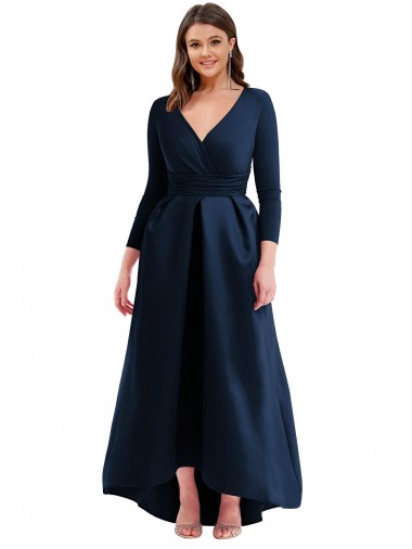 Purcahse  Long Sleeves V-Neck Ball Dress Spandex High Low Plus Size Evening Dress UK