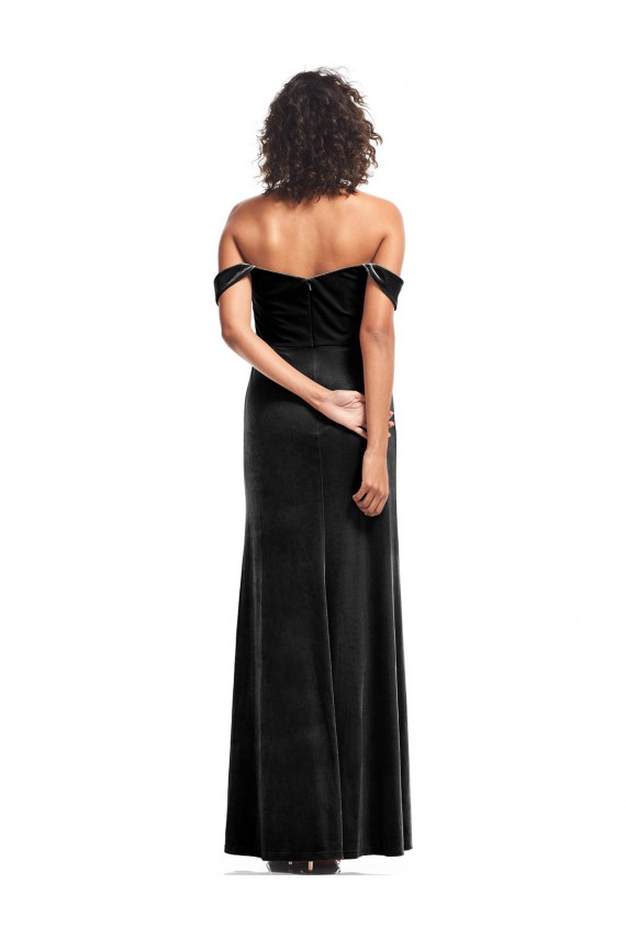 Purcahse  Black Sleeveless Off the Shoulder A-Line Stretch Velvet Formal Evening Dress UK