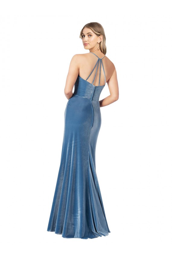 Purcahse  Criss Cross Back Sleeveless Spaghetti Straps Sheath Stretch Velvet Formal Evening Dress UK