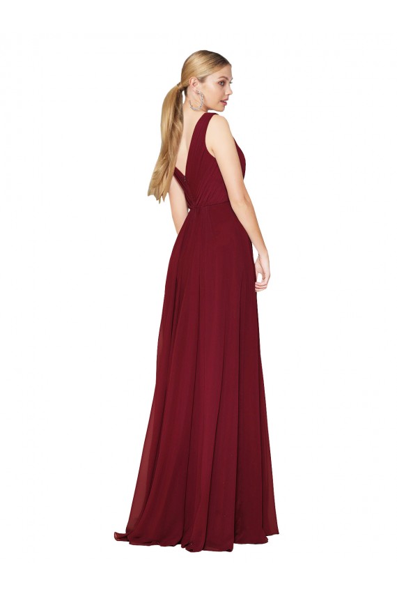 Purcahse  V-Back Burgundy Sleeveless V-Neck A-Line Soft Chiffon Evening Dress UK