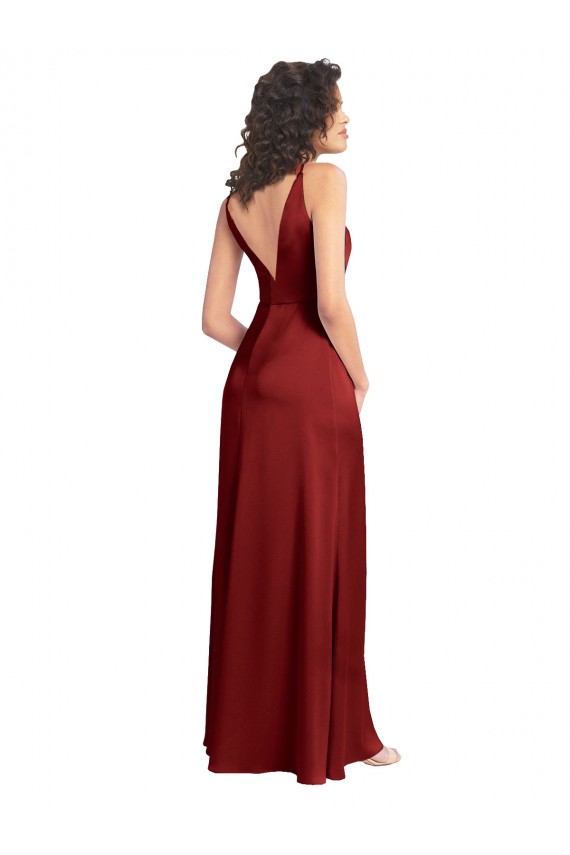 Purcahse  V-Back Sleeveless V-Neck A-Line Stretch Satin Evening Dress UK