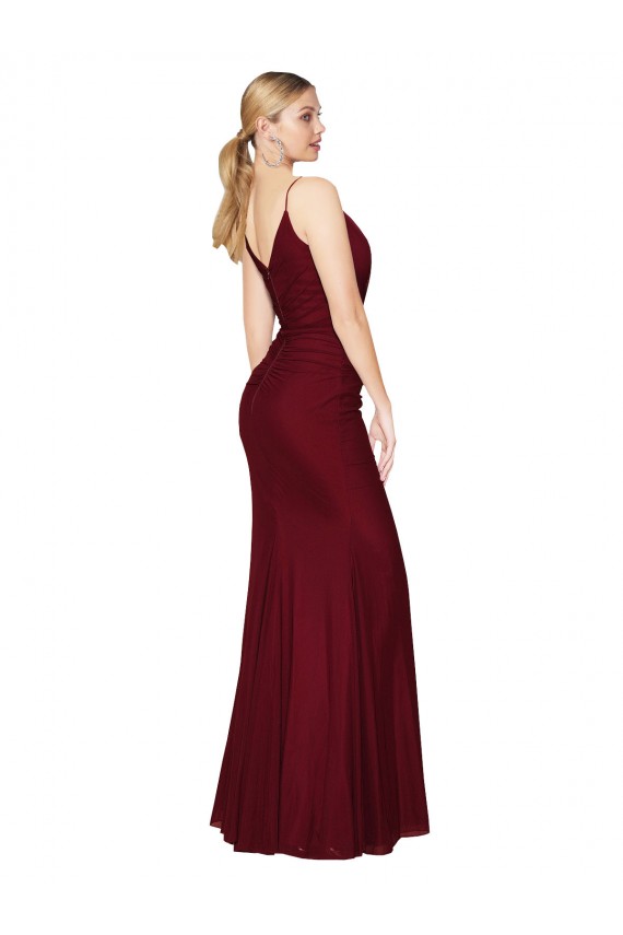 Purcahse  V-Back Burgundy Sleeveless V-Neck Mermaid Soft Chiffon Formal Evening Dress UK