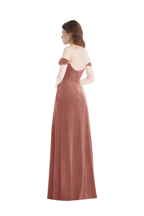 Purcahse  Cinnamon Rose Sleeveless Off the Shoulder A-Line Stretch Velvet Semi Formal Evening Dress UK