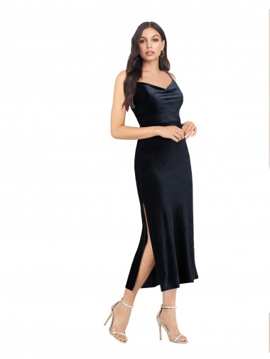 Purcahse  Low Back Sleeveless Cowl Neck Column Stretch Velvet Formal Evening Dress UK