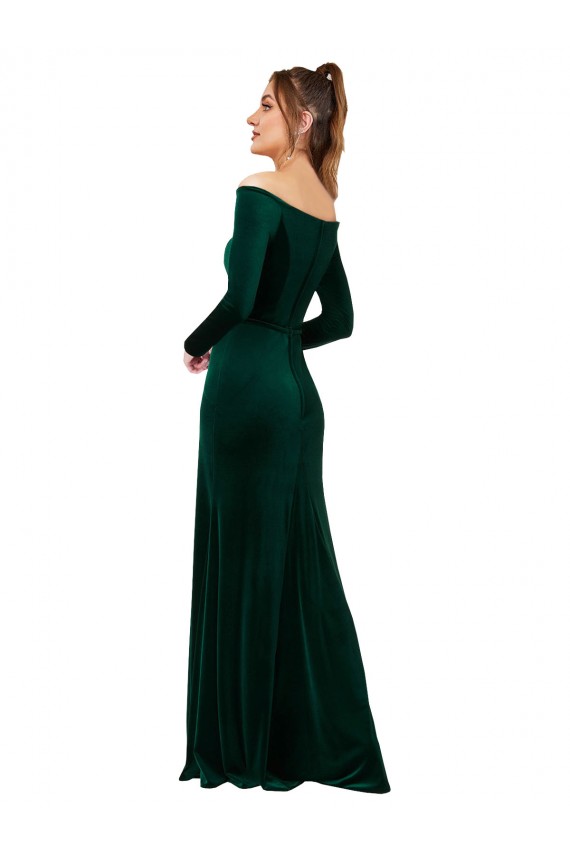 Purcahse  Long Sleeves Off the Shoulder Sheath Stretch Velvet Formal Evening Dress UK