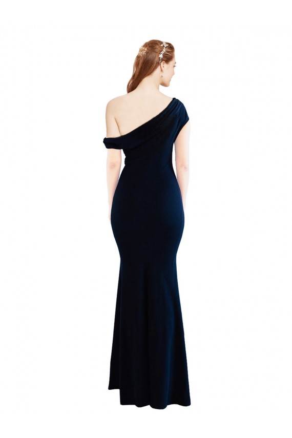 Purcahse  Dark Navy Sleeveless One Shoulder Mermaid Stretch Crepe Formal Evening Dress UK