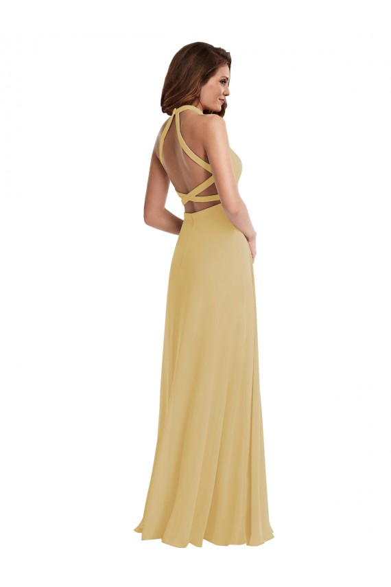 Purcahse  Criss Cross Open Back Sleeveless Halter Neck A-Line Soft Chiffon Semi Formal Evening Dress UK