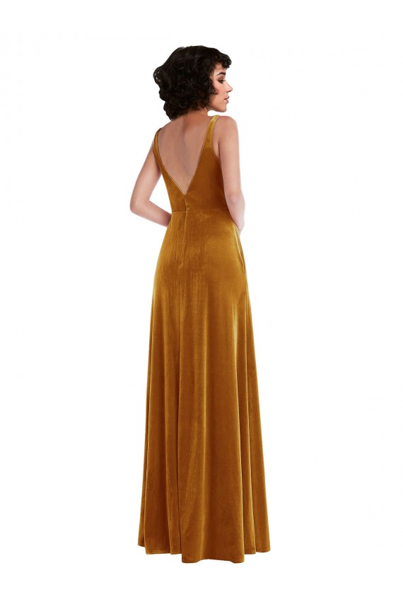 Purcahse  V-Back Sleeveless V-Neck Trumpet Stretch Velvet Semi Formal Evening Dress UK