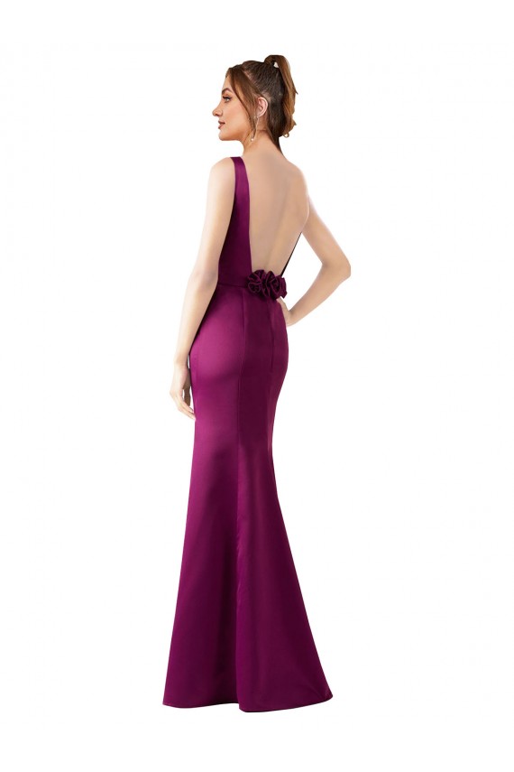 Purcahse  Open Back Sleeveless Bateau Neck Sheath Satin Black Tie Evening Dress UK