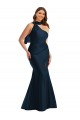 Purcahse  Dark Navy Sleeveless One Shoulder Mermaid Silky Satin Plus Size Formal Evening Dress UK