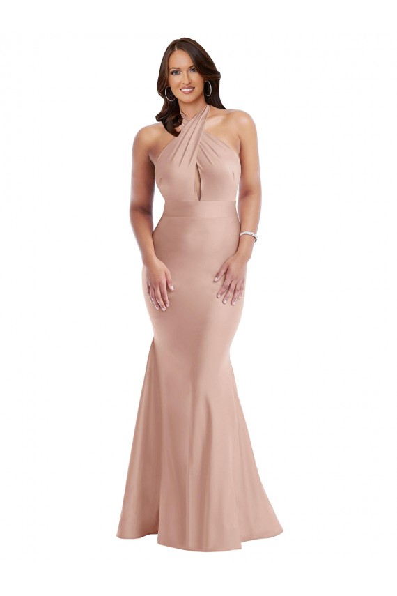 Purcahse  Open Back Sleeveless Halter Neck Mermaid Silky Satin Plus Size Formal Evening Dress UK