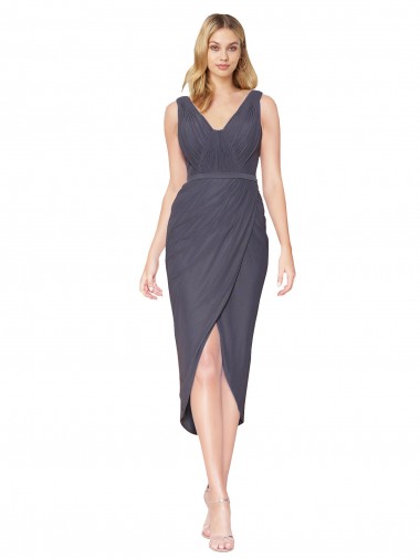 Purcahse  V-Back Slate Grey Sleeveless V-Neck Mermaid Soft Chiffon High Low Evening Dress UK