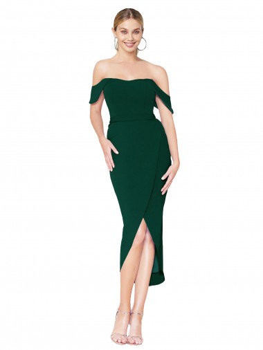 Purcahse  Sleeveless Off the Shoulder Mermaid Stretch Crepe High Low Evening Dress UK