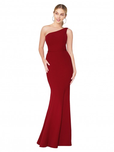 Purcahse  Burgundy Sleeveless One Shoulder Mermaid Stretch Crepe Formal Evening Dress UK