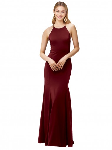 Purcahse  Criss Cross Back Sleeveless Halter Neck Mermaid Stretch Crepe Formal Evening Dress UK