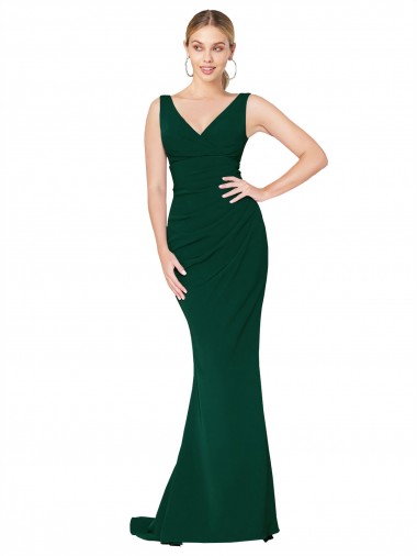 Purcahse  Midnight Green Sleeveless V-Neck Mermaid Stretch Crepe Formal Evening Dress UK