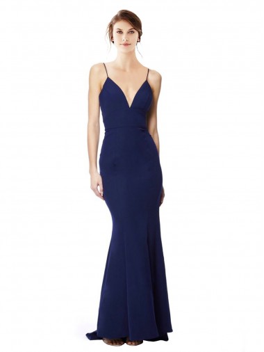 Purcahse  Open Back Sleeveless Spaghetti Straps Mermaid Stretch Crepe Evening Dress UK