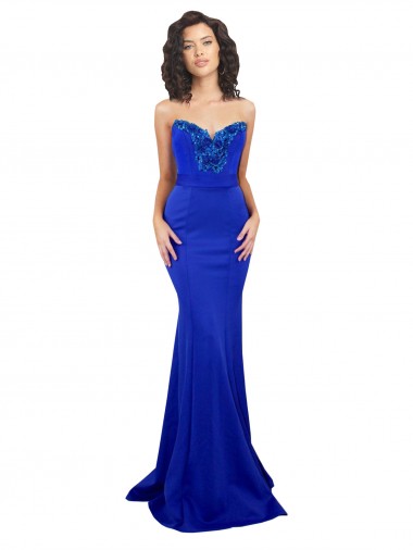 Purcahse  Low Back Royal Blue Sleeveless Sweetheart Mermaid Stretch Crepe Formal Evening Dress UK
