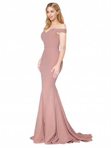 Purcahse  Dusty Pink Sleeveless Off the Shoulder Mermaid Stretch Crepe Formal Evening Dress UK