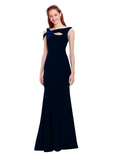 Purcahse  Long Dark Navy Sleeveless Off the Shoulder Mermaid Stretch Crepe Evening Dresses UK