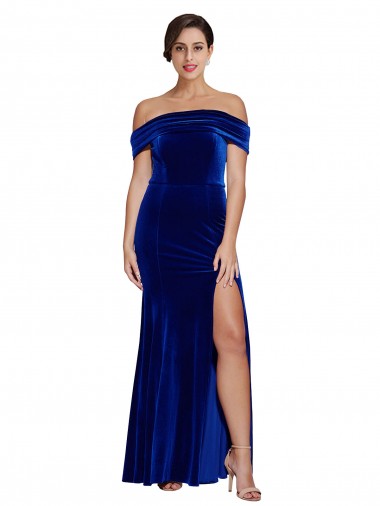 Purcahse  Sleeveless Off the Shoulder Mermaid Stretch Velvet Formal Evening Dress UK