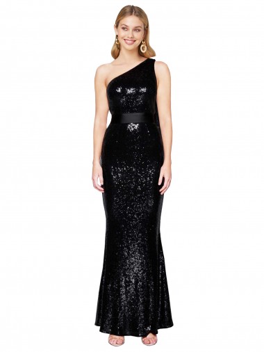 Purcahse  Sleeveless One Shoulder Mermaid Sequin Formal Evening Dress UK