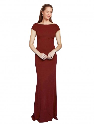 Purcahse  Keyhole Back Cap Sleeves Round Neck Mermaid Stretch Crepe Formal Evening Dress UK