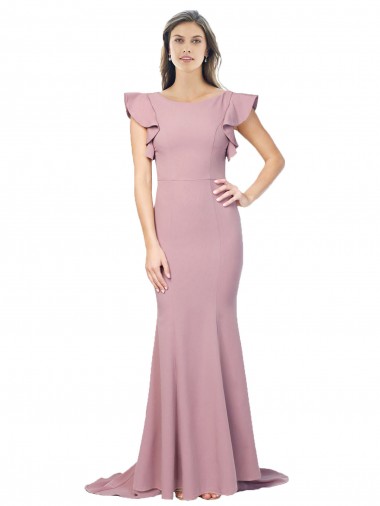 Purcahse  Low Back Flutter Sleeves Round Neck Mermaid Stretch Crepe Formal Evening Dress UK