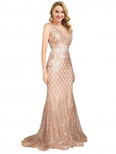 Purcahse  V-Back Sleeveless V-Neck Mermaid Sparkling Sequin Plus Size Formal Evening Dress UK