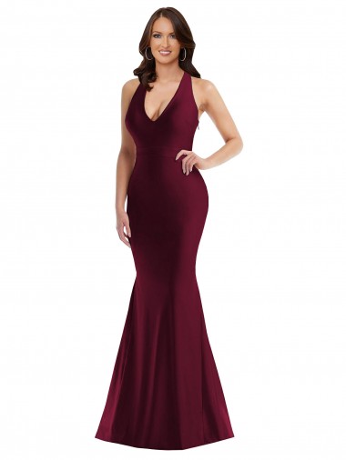 Purcahse  Open Back Sleeveless V-Neck Mermaid Silky Satin Plus Size Formal Evening Dress UK