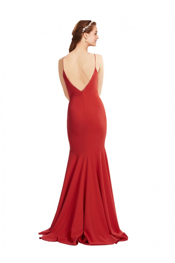 Purcahse  Open Back Sleeveless Spaghetti Straps Mermaid Stretch Crepe Formal Evening Dress UK