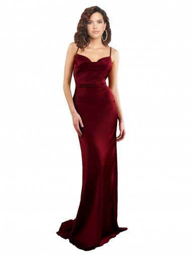 Purcahse  Criss Cross Open Back Burgundy Sleeveless Cowl Neck Sheath Silky Satin Evening Dresses UK