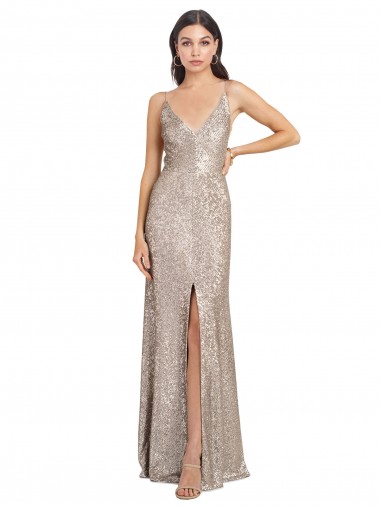 Purcahse  V-Back Sleeveless V-Neck Sheath Sparkling Sequin Formal Evening Dress UK