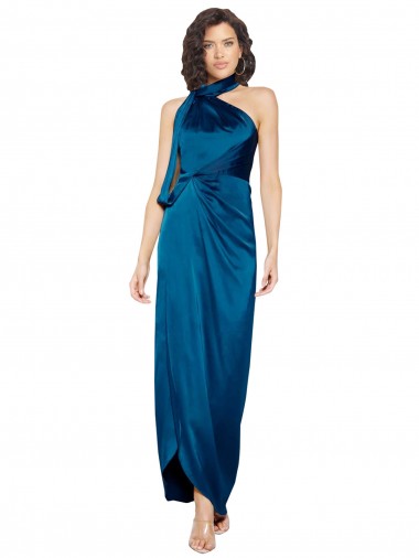 Purcahse  Sleeveless Halter Neck Sheath Silky Satin Formal Evening Dress UK