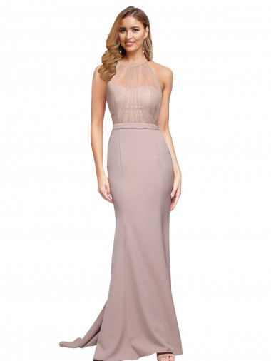 Purcahse  Dusty Pink Sleeveless Sweetheart Sheath Stretch Crepe Formal Evening Dress UK