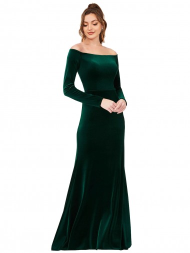 Purcahse  Long Sleeves Off the Shoulder Sheath Stretch Velvet Formal Evening Dress UK