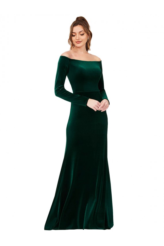 Purcahse  Long Sleeves Off the Shoulder Sheath Stretch Velvet Formal Evening Dress UK