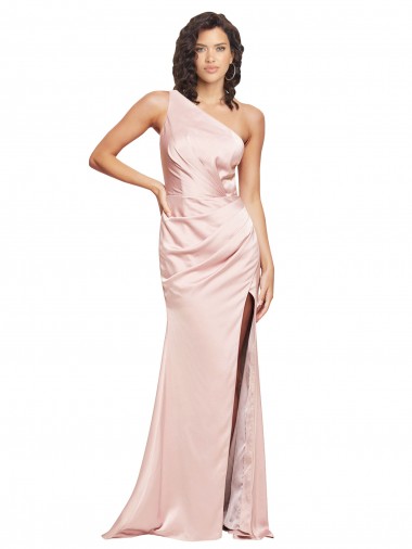 Purcahse  Low Back Sleeveless One Shoulder Sheath Silky Satin Formal Evening Dress UK