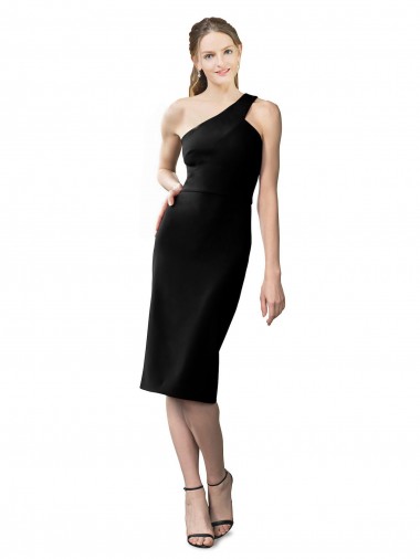 Purcahse  Black Sleeveless One Shoulder Sheath Stretch Crepe Evening Dresses UK