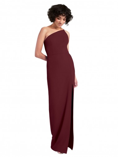 Purcahse  Burgundy Gold Sleeveless One Shoulder Sheath Stretch Crepe Formal Evening Dress UK