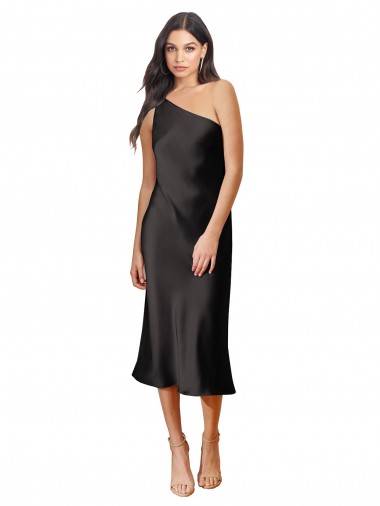 Purcahse  Sleeveless One Shoulder Sheath Stretch Satin Black Tie Evening Dress UK