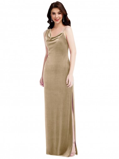 Purcahse  Champagne Sleeveless One Shoulder Sheath Stretch Velvet Black Tie Evening Dress UK