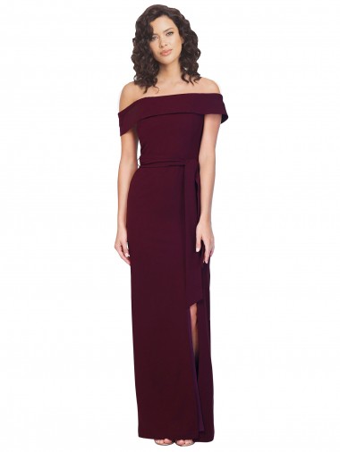 Purcahse  Low Back Burgundy Gold Sleeveless Off the Shoulder Sheath Stretch Crepe Formal Evening Dress UK